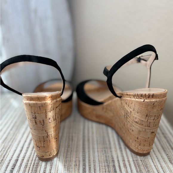 NEW Stuart Weitzman Black Suede Leather Cork Wedge Heels New with Dust/Box $425 - Picture 6 of 6